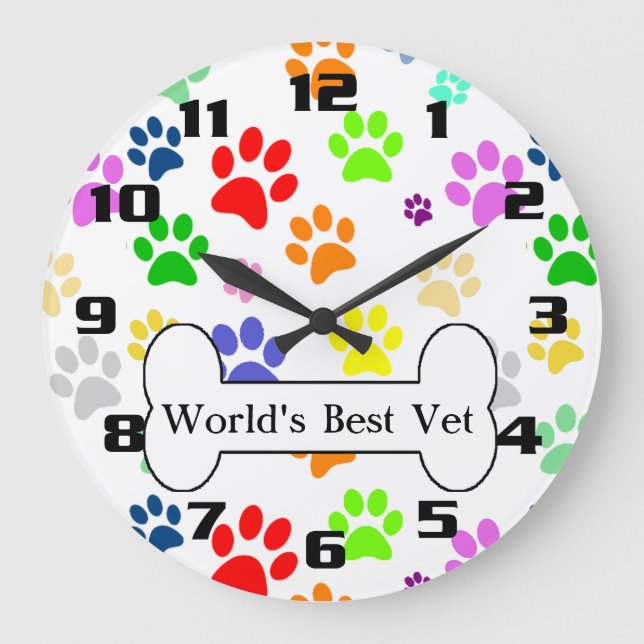 world's best vet Colourful Pet Paws Large Clock (Front)