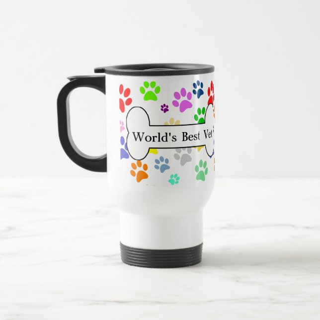 world's best vet Colourful Pet Paws Travel Mug (Left)