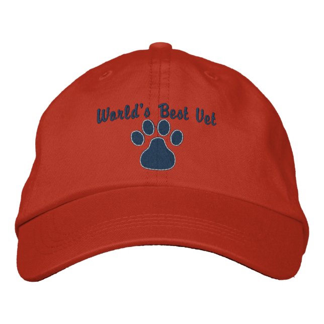 World's Best Vet with Paw Print Embroidered Hat (Front)