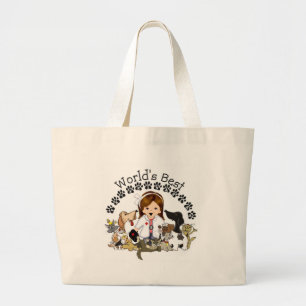 World's Best Veterinarian -Female Brown Hair Large Tote Bag