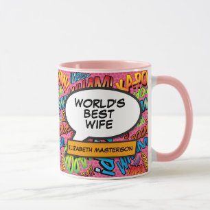 World's Best Wife Fun Retro Comic Book Pink Mug
