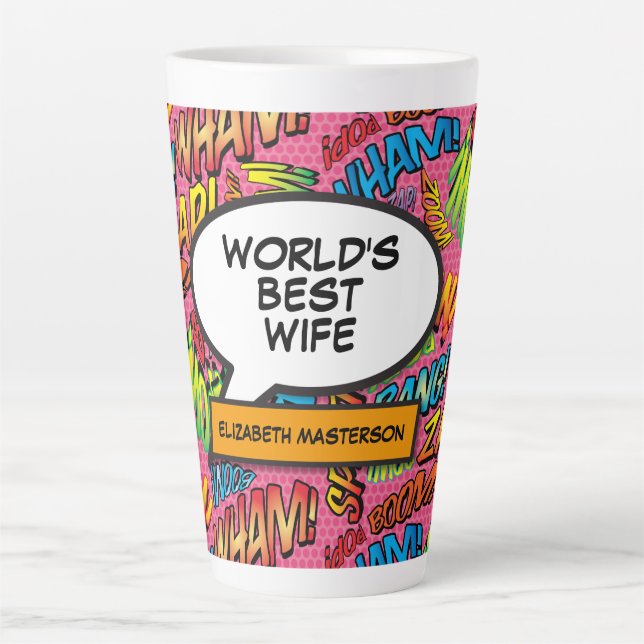 World's Best Wife Name Fun Retro Comic Book Latte Mug (Front)