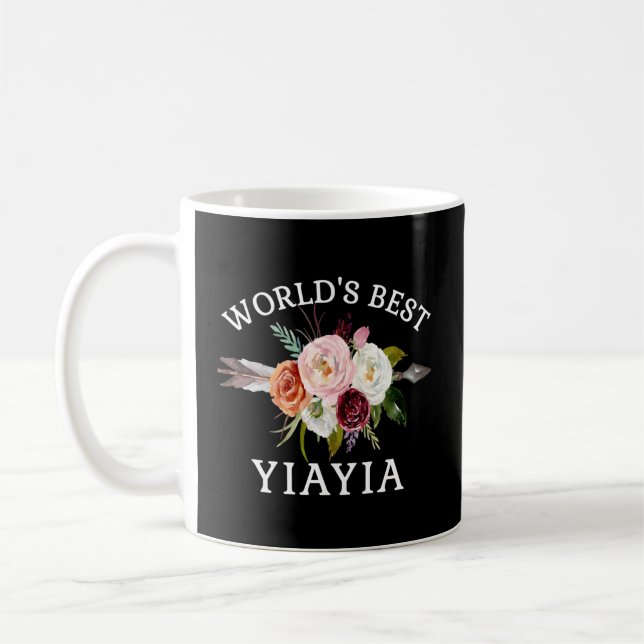 World'S Best Yiayia Arrow Flower Bouquet Grandma Coffee Mug (Left)