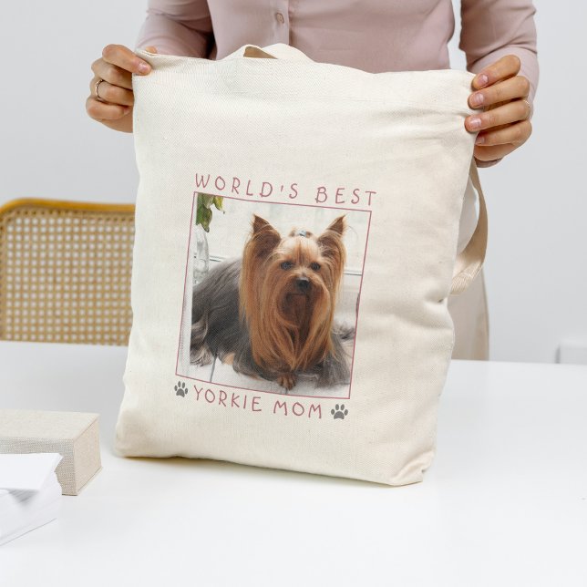 World's Best Yorkie Mom Pink Gray Paw Prints Photo Tote Bag (World's Best Yorkie Mom Pink Gray Paw Prints Photo Tote Bag)