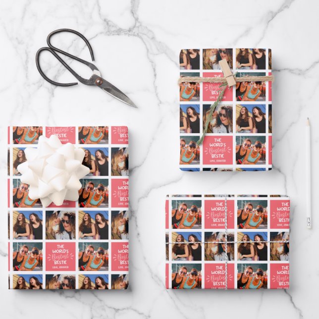 World's Bestest Bestie Photo Collage Wrapping Paper Sheet (Front)