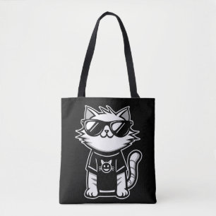 Worlds Coolest Cat with Sunglasses Black Tote Bag