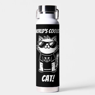 Worlds Coolest Cat with Sunglasses Black Water Bottle
