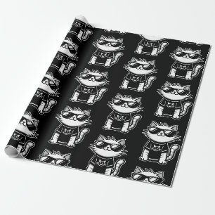 Worlds Coolest Cat with Sunglasses Black Wrapping Paper