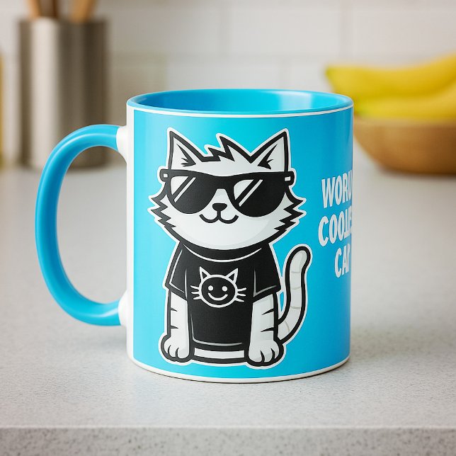 Worlds Coolest Cat with Sunglasses Blue Mug (Creator Uploaded)