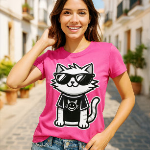 Worlds Coolest Cat with Sunglasses Pink T-Shirt