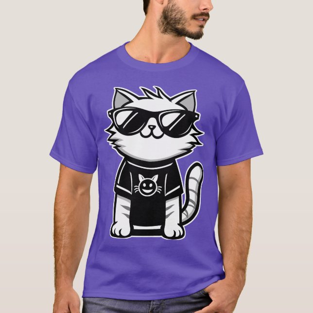 Worlds Coolest Cat with Sunglasses Purple T-Shirt (Front)