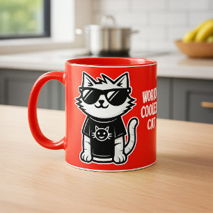 Worlds Coolest Cat with Sunglasses Red Mug