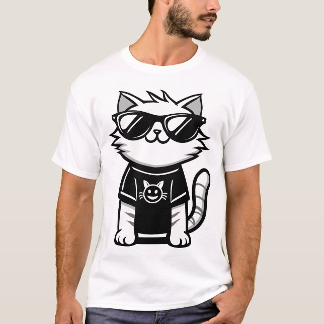 Worlds Coolest Cat with Sunglasses White T-Shirt (Front)