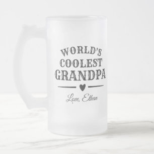 World's Coolest Grandpa   Vintage Style Home Bar Frosted Glass Beer Mug