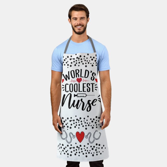 World's coolest nurse cheetah spots red hearts apron (Worn)