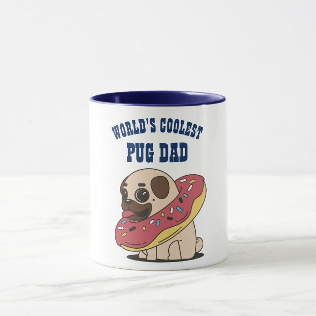 Worlds Coolest PUG DAD - Funny dog doughnut cartoo Mug (Center)