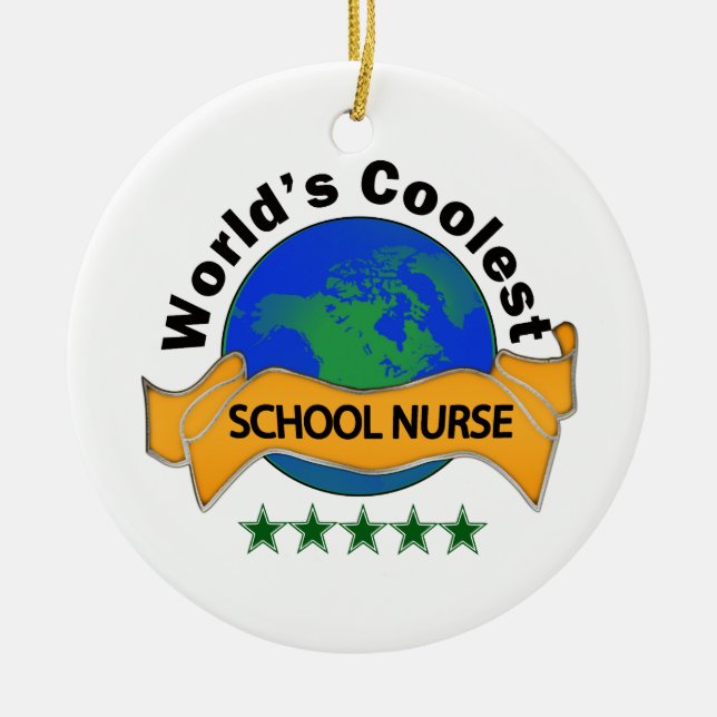 World's Coolest School Nurse Ceramic Tree Decoration (Front)