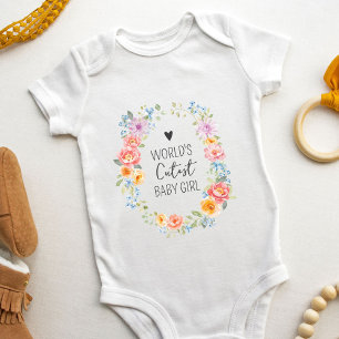 World's Cutest Baby Girl Quote Colourful Floral  Bodysuit