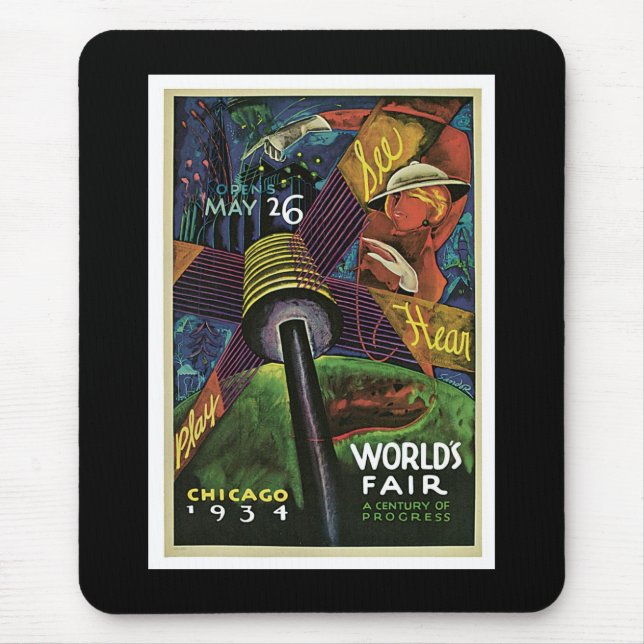 "World's Fair, Chicago, 1934" Vintage Mouse Mat (Front)