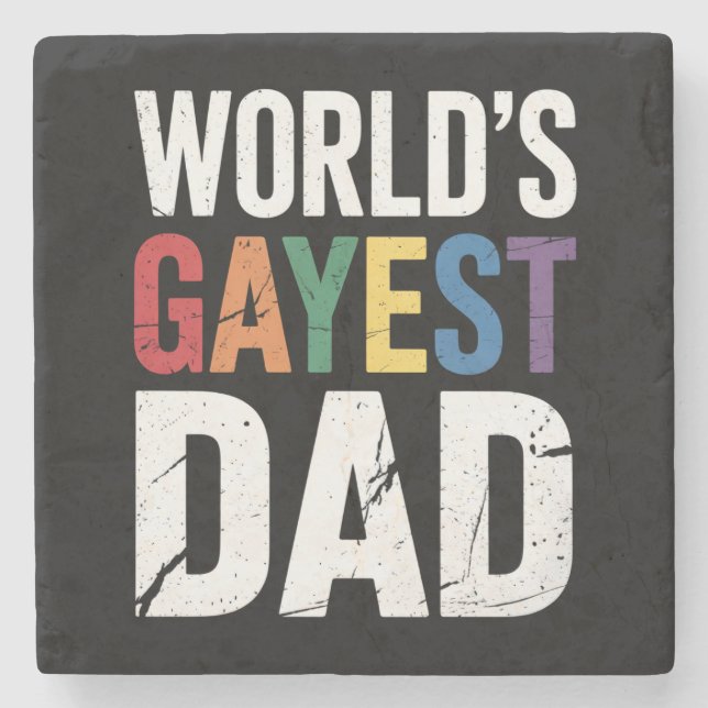 World's Gayest Dad LGBTQ Gay Pride Ally Rainbow Stone Coaster (Front)