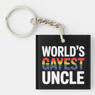 World's Gayest Uncle LGBTQ Gay Pride Ally Rainbow Key Ring