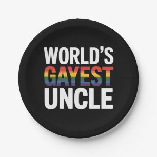 World's Gayest Uncle LGBTQ Gay Pride Ally Rainbow Paper Plate