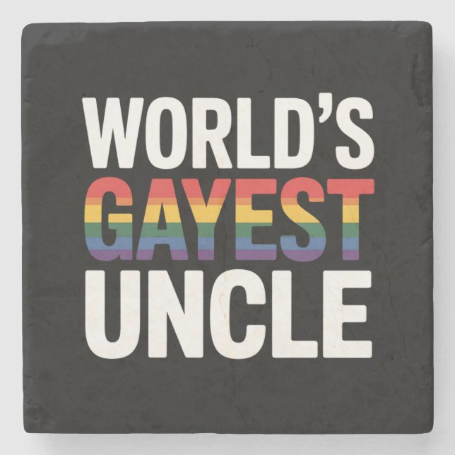 World's Gayest Uncle LGBTQ Gay Pride Ally Rainbow Stone Coaster (Front)