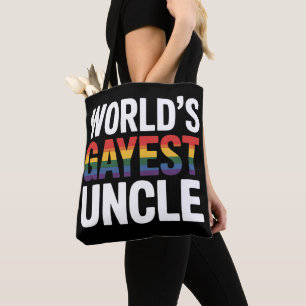 World's Gayest Uncle LGBTQ Gay Pride Ally Rainbow Tote Bag