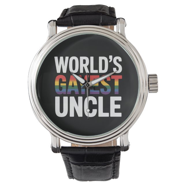 World's Gayest Uncle LGBTQ Gay Pride Ally Rainbow Watch (Front)