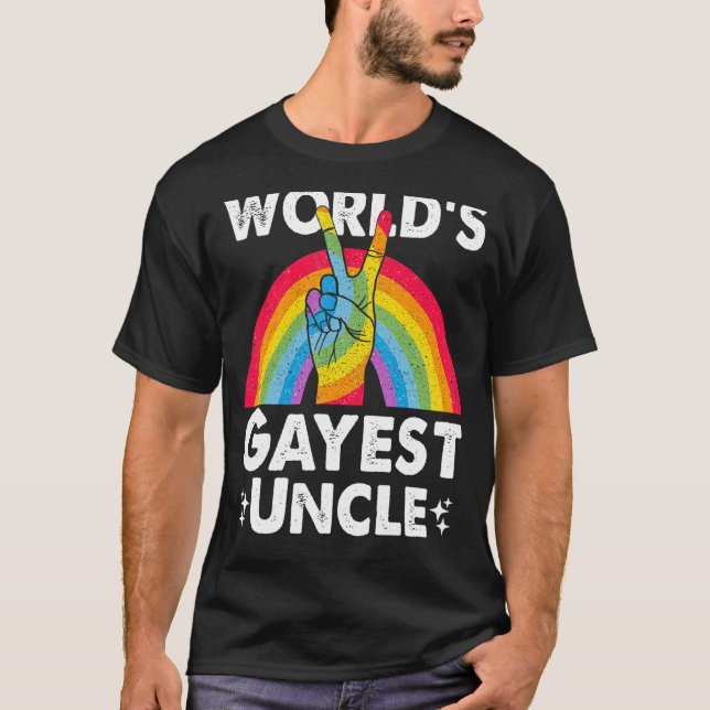 Worlds Gayest Uncle Proud Papa Gay Pride Month Rai T-Shirt (Front)