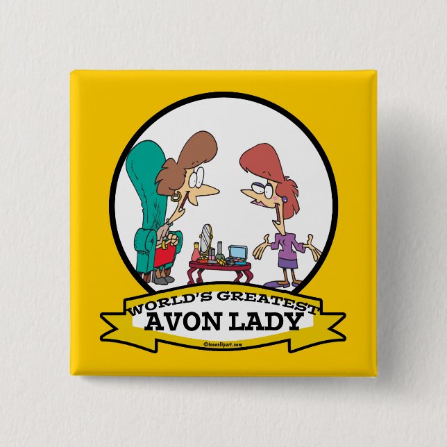 WORLDS GREATEST AVON LADY WOMEN CARTOON 15 CM SQUARE BADGE (Front)