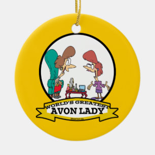 WORLDS GREATEST AVON LADY WOMEN CARTOON CERAMIC TREE DECORATION
