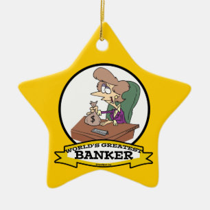 WORLDS GREATEST BANKER WOMEN CARTOON CERAMIC TREE DECORATION