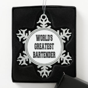 Worlds Greatest Bartender Snowflake Pewter Christmas Ornament