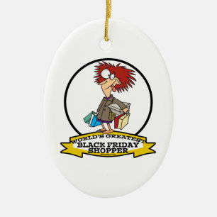 WORLDS GREATEST BLACK FRIDAY SHOPPER CARTOON CERAMIC TREE DECORATION