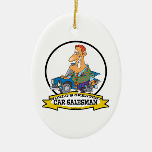 WORLDS GREATEST CAR SALESMAN II CARTOON CERAMIC TREE DECORATION