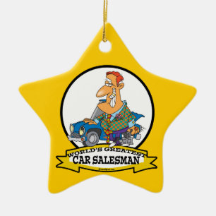WORLDS GREATEST CAR SALESMAN II CARTOON CERAMIC TREE DECORATION