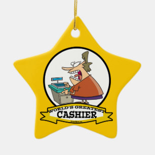 WORLDS GREATEST CASHIER WOMEN CARTOON CERAMIC TREE DECORATION