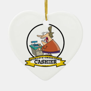 WORLDS GREATEST CASHIER WOMEN CARTOON CERAMIC TREE DECORATION