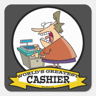 WORLDS GREATEST CASHIER WOMEN CARTOON SQUARE STICKER