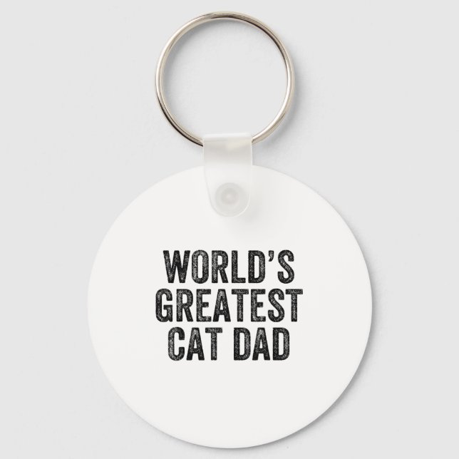 World's Greatest Cat Dad Funny Dad Joke Father's D Key Ring (Front)