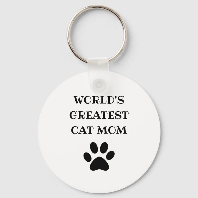 World's Greatest Cat Mom Custom Text Personalized Key Ring (Front)