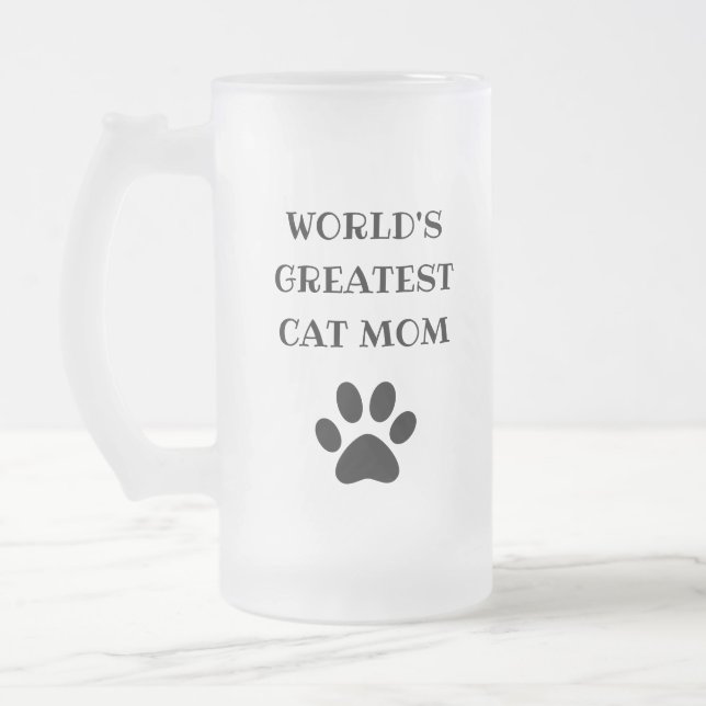 World's Greatest Cat Mum Custom Text Personalised Frosted Glass Beer Mug (Left)