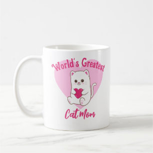 World's Greatest Cat Mum Funny Cute Pink Heart Coffee Mug