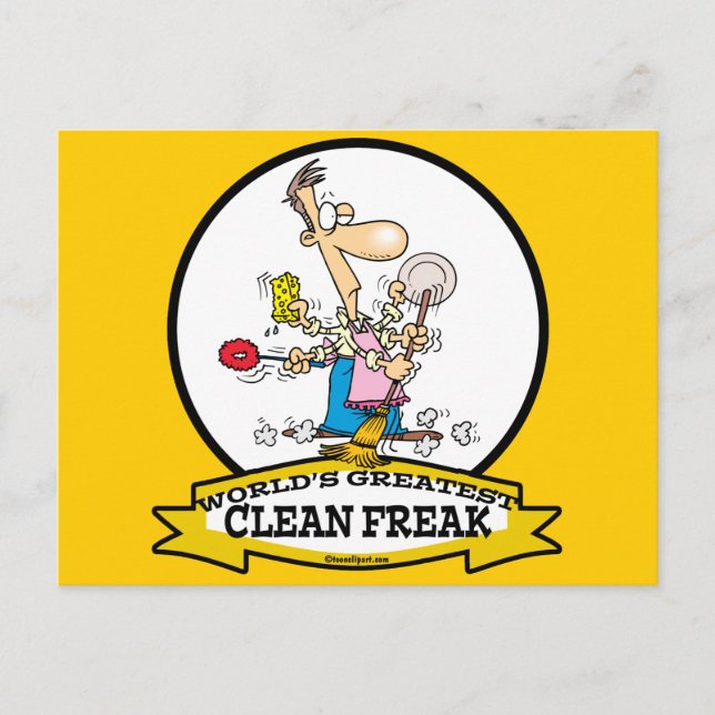 WORLDS GREATEST CLEAN FREAK MEN CARTOON POSTCARD (Front)