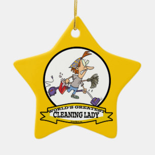 WORLDS GREATEST CLEANING LADY CARTOON CERAMIC TREE DECORATION