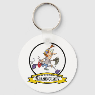 WORLDS GREATEST CLEANING LADY CARTOON KEY RING