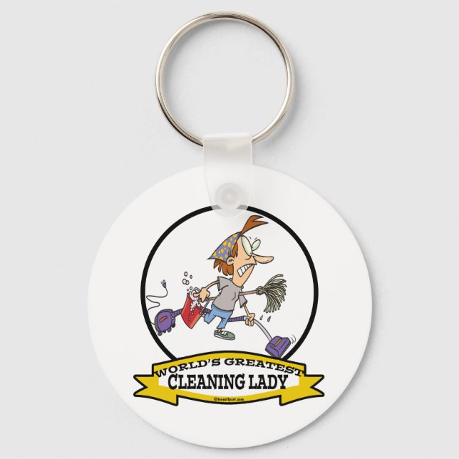 WORLDS GREATEST CLEANING LADY CARTOON KEY RING (Front)