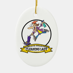 WORLDS GREATEST CLEANING LADY II WOMEN CARTOON CERAMIC TREE DECORATION