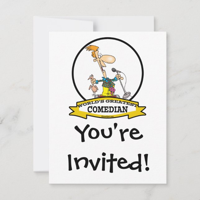 WORLDS GREATEST COMEDIAN MEN CARTOON INVITATION (Front)
